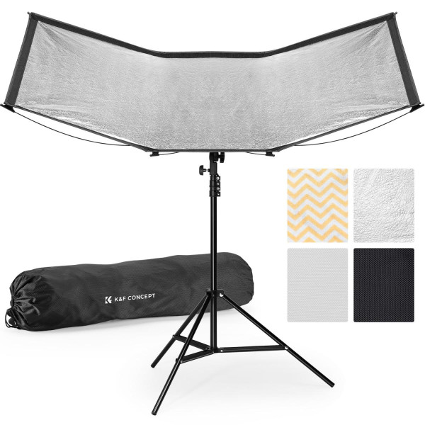 Изогнутый рефлектор K&F Concept U-Shape 120×65 см (4-в-1: Black/Gold/White/Silver) с стойкой 1.5 м и сумкой для хранения (KF18.0017)