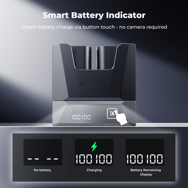 Набор K&F Concept LP-E6NH (2 аккумулятора 2600mAh + зарядное устройство 18W) — совместимо с Canon EOS R7, R5, R6, R, 5D Mark II–IV, 6D/6D Mark II, 7D/7D Mark II, 60D–90D (KF28.0088)