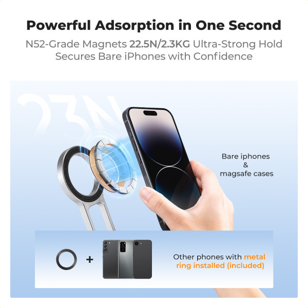 Міні-штатив для iPhone K&F Concept, магніт 22.5N, складаний алюмінієвий MagSafe сумісний Grey (KF31.139S1)