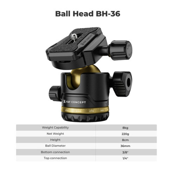 Штатив K&F Concept K234A3 Magnesium Travel с шаровой головкой BH-36 177см (KF09.149)