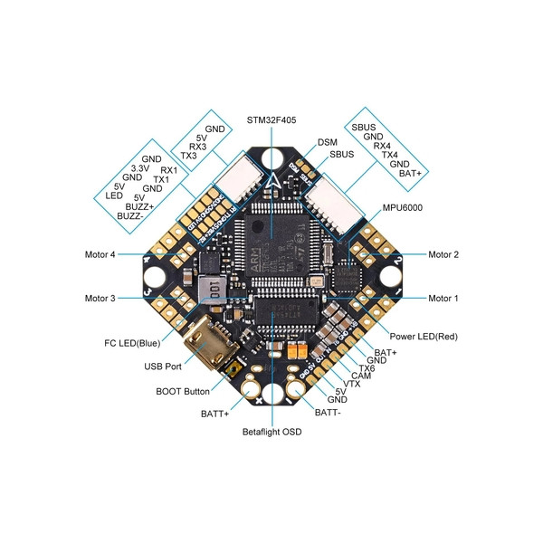 Контроллер BetaFPV Toothpick F405 2-4S AIO 20A BL32 V4 BMI270 для квадрокоптеров