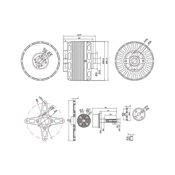 Мотор T-Motor AT7224 KV190 6000W 10-12S для самолетов