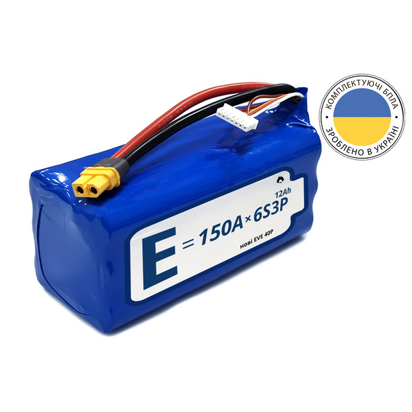 Аккумуляторная батарея 6S3P Energy Life 12000 мАч EVE 21700-40P Li-Ion 10AWG XT60-F горизонтальная сборка (002)