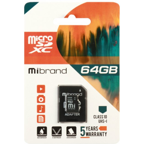 Карта пам'яті microSDXC (UHS-1) Mibrand 64 Гб класу 10 (адаптер SD)