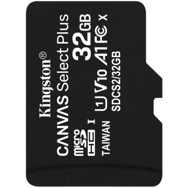 Карта памяти microSDHC (UHS-1) Kingston Canvas Select Plus 32Gb class 10 А1 (R-100MB/s)