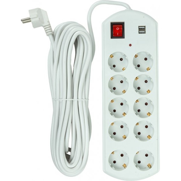 Мережевий фільтр живлення PowerPlant 10 м, 10 розеток, USB, євроштекер, 100% мідь (YS-N6065/10) (EX610563)