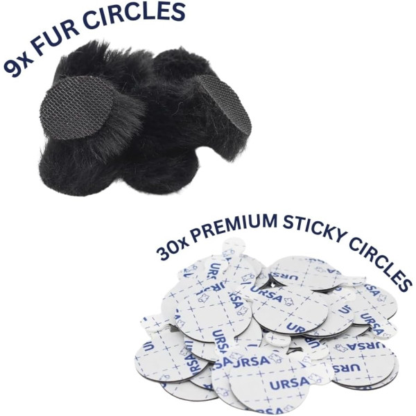 Меховые кружки URSA Straps Fur Circles 9 шт. + 30 липких полосок, черные (U-FC-9-BLK)