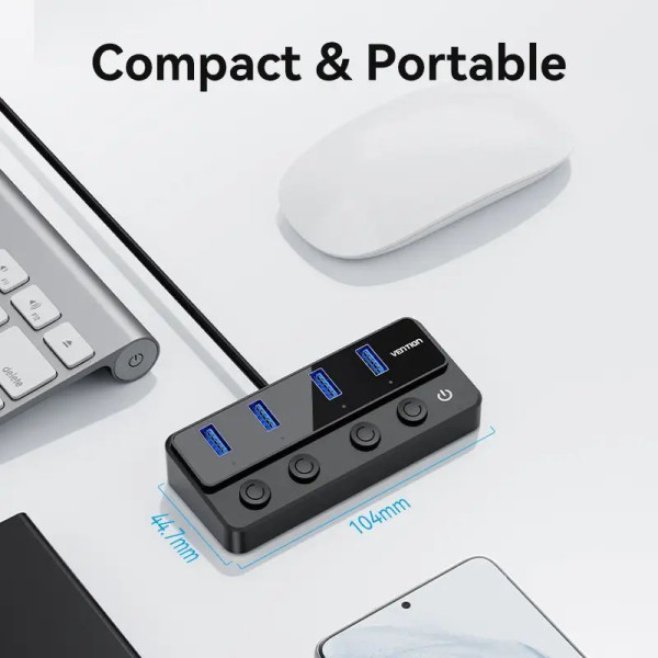USB-хаб Vention USB 3.0 to USB 3.0 x4+USB C Hub With Individual Power Switches 1M Black (CHWBF)