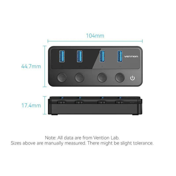 USB-хаб Vention USB 3.0 to USB 3.0 x4+USB C Hub With Individual Power Switches 1M Black (CHWBF)