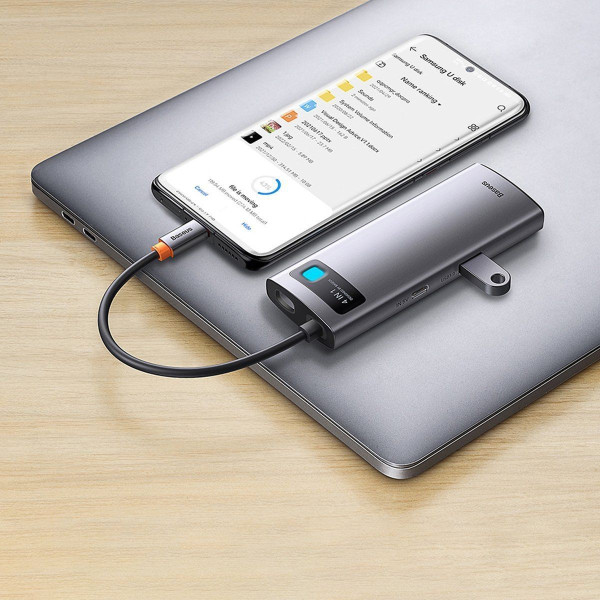 USB-хаб Baseus Metal Gleam Series 4-в-1 багатофункціональний USB-C хаб станція док-станції сірого кольору （USB-C до USB 3.0*3+RJ45*1）