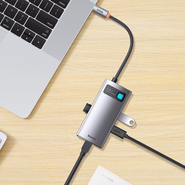 USB-хаб Baseus Metal Gleam Series 4-в-1 багатофункціональний USB-C хаб станція док-станції сірого кольору （USB-C до USB 3.0*3+RJ45*1）