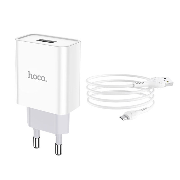 Сетевое зарядное устройство с кабелем HOCO C81A Asombroso single port charger set (Micro) 10.5W White