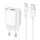 Сетевое зарядное устройство с кабелем HOCO C109A Fighter single port QC3.0 charger set(Type-C) White