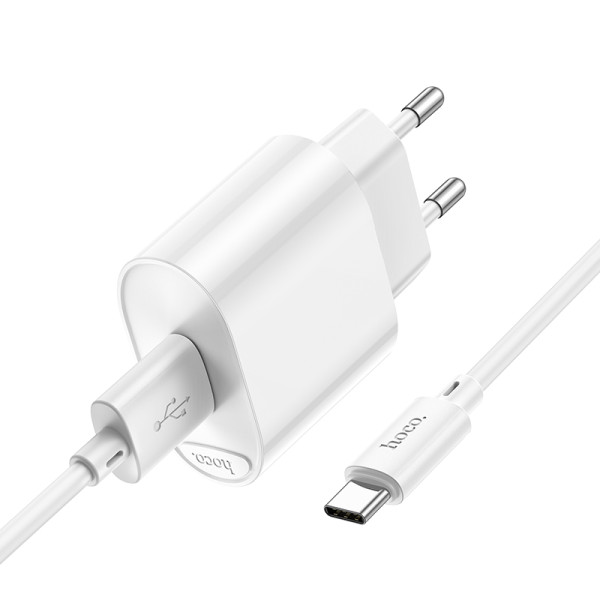 Сетевое зарядное устройство с кабелем HOCO C109A Fighter single port QC3.0 charger set(Type-C) White