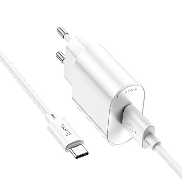 Сетевое зарядное устройство с кабелем HOCO C109A Fighter single port QC3.0 charger set(Type-C) White