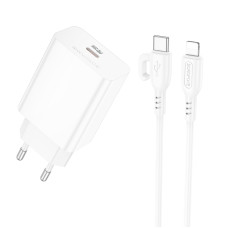 Сетевое зарядное устройство с кабелем BOROFONE BA21A Pro Long journey single port PD20W charger set (C to iP) White