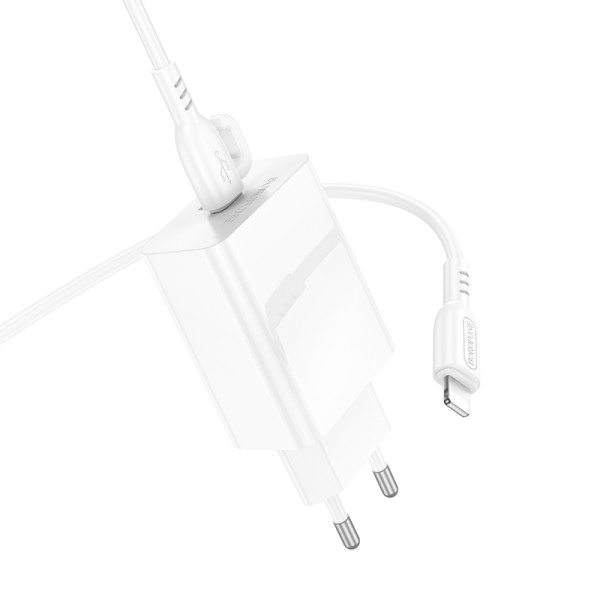 Сетевое зарядное устройство с кабелем BOROFONE BA21A Pro Long journey single port PD20W charger set (C to iP) White