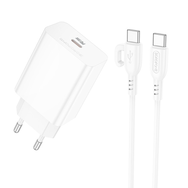Сетевое зарядное устройство с кабелем BOROFONE BA21A Pro Long journey single port PD20W charger set (C to C) White