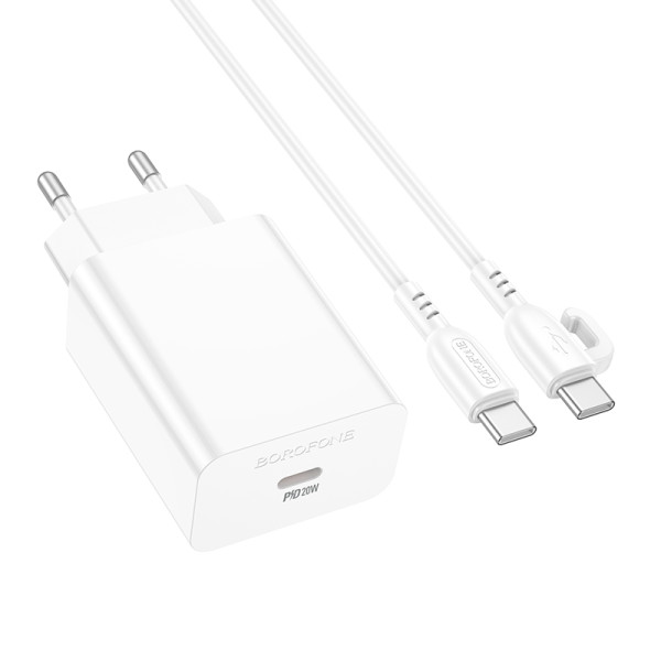 Сетевое зарядное устройство с кабелем BOROFONE BA21A Pro Long journey single port PD20W charger set (C to C) White