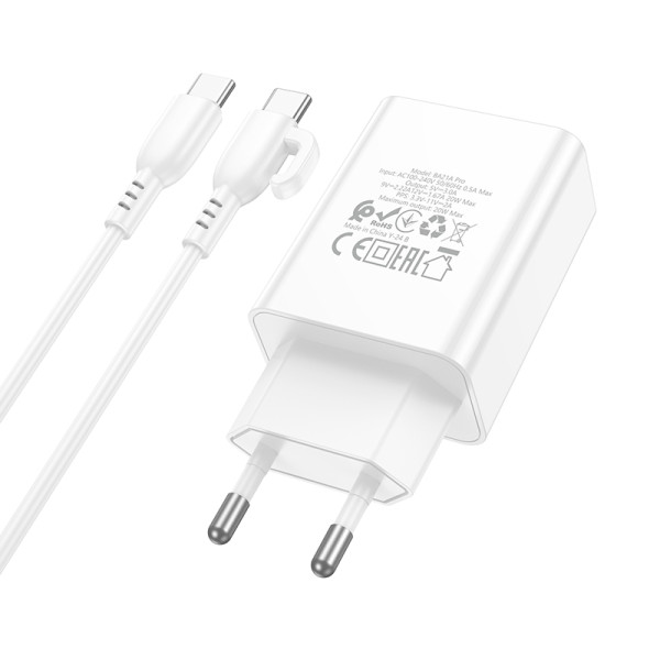 Сетевое зарядное устройство с кабелем BOROFONE BA21A Pro Long journey single port PD20W charger set (C to C) White