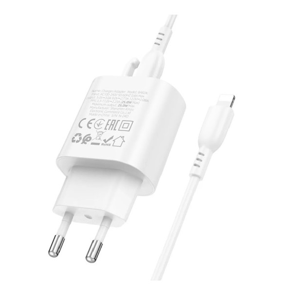 Сетевое зарядное устройство с кабелем BOROFONE BA82A Platinum single port PD25W charger set (C to iP) (EU) White