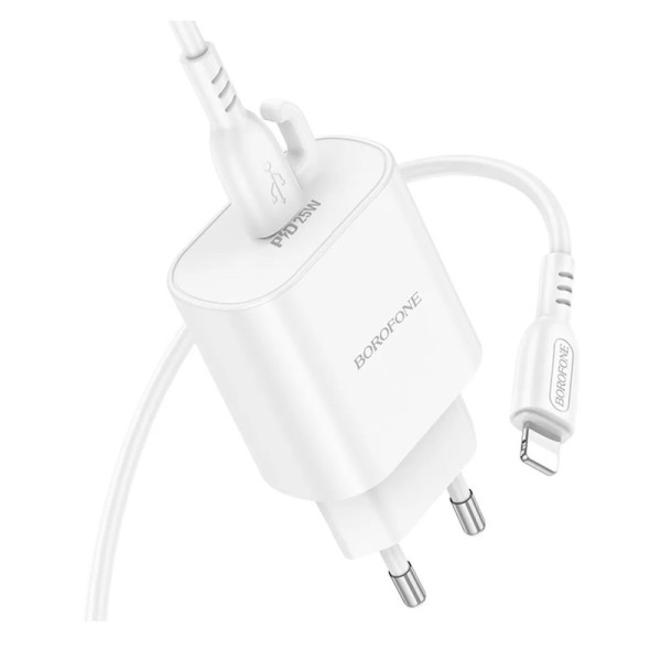 Сетевое зарядное устройство с кабелем BOROFONE BA82A Platinum single port PD25W charger set (C to iP) (EU) White