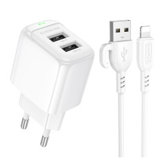 Сетевое зарядное устройство с кабелем BOROFONE BAS41A Potential dual-port charger set(iP) White