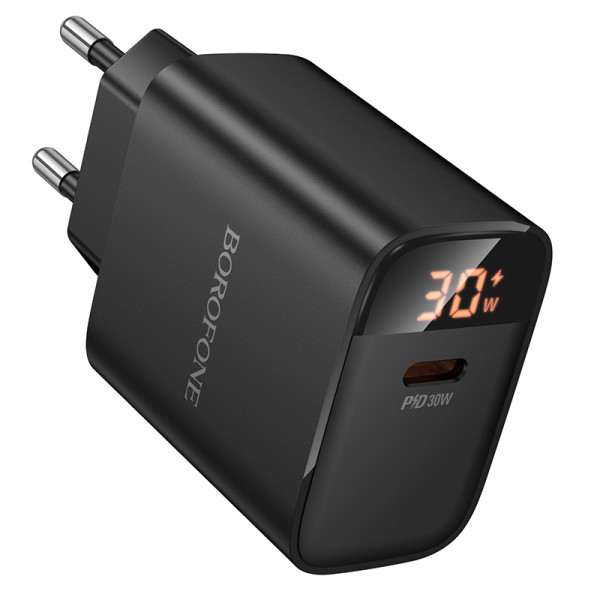 Сетевое зарядное устройство BOROFONE BA97A Ilustre single-port PD30W charger with digital display (EU) Black