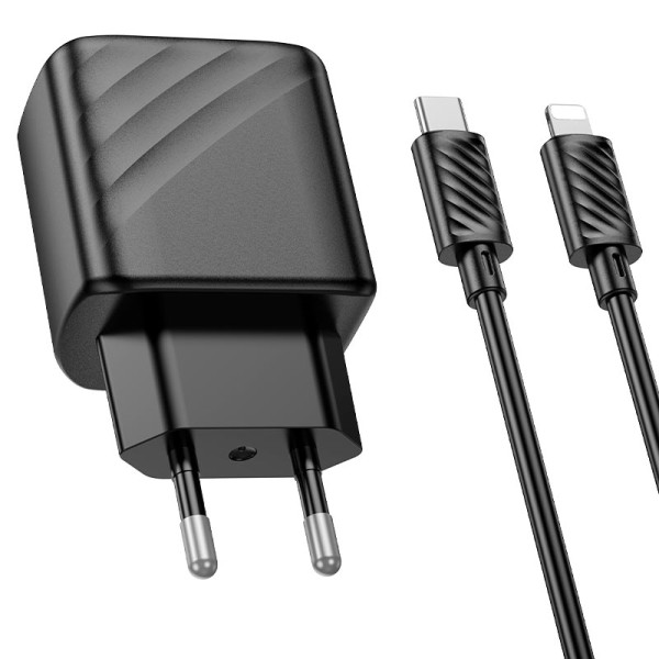 Сетевое зарядное устройство с кабелем HOCO CS23A Sunlight dual-port PD30W+QC3.0 charger set (C to iP)(EU) Black