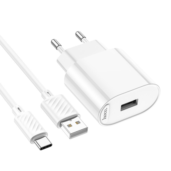 Сетевое зарядное устройство с кабелем HOCO C109A(10.5W) Fighter single port charger set(Type-C) White