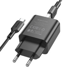 Сетевое зарядное устройство с кабелем BOROFONE BA72A Spring single port QC3.0 charger set (Type-C) 18W Black