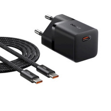 Сетевое зарядное устройство с кабелем Baseus GaN5 Fast Charger (mini) 1C 25W EU Cluster Black (with: Fast Charging Data Cable Type-C)
