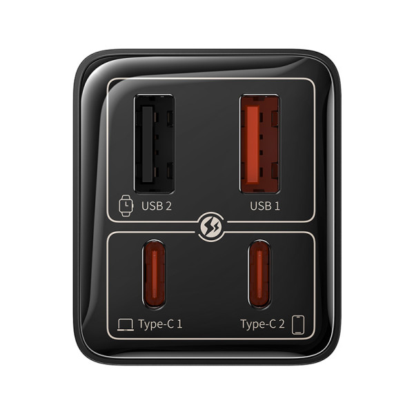 Мережевий зарядний пристрій з кабелем Baseus GaN6 Pro Fast Charger 2C+2U 65 Вт EU Cluster чорний((З Type-C на Type-C 100 Вт(20 В/5 А) 1 м чорний）