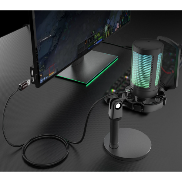 Микрофон конденсаторный игровой с поп-фильтром Fifine A6 RGB Ampligame