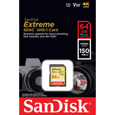 Карта памяти SDXC (UHS-1 U3) SanDisk Extreme 64Gb class 10 V30 (150Mb/s)