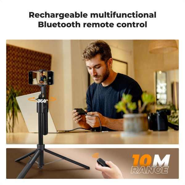 Штатив-монопод K&F Concept 180 см с автоматическим отслеживанием лица 360°, управлением жестами, пультом и двумя LED-лампами (KF15.0006)