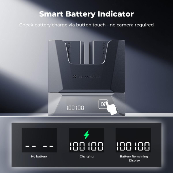 Набор K&F Concept NP-FZ100 (аккумулятор 2600mAh + модульное быстрое зарядное устройство 18W) — совместимо с Sony A7 III, A7R V/IV/III, A7C, A6700, ILCE-1M2, ZV-E1, FX3, FX30 (KF28.0089)