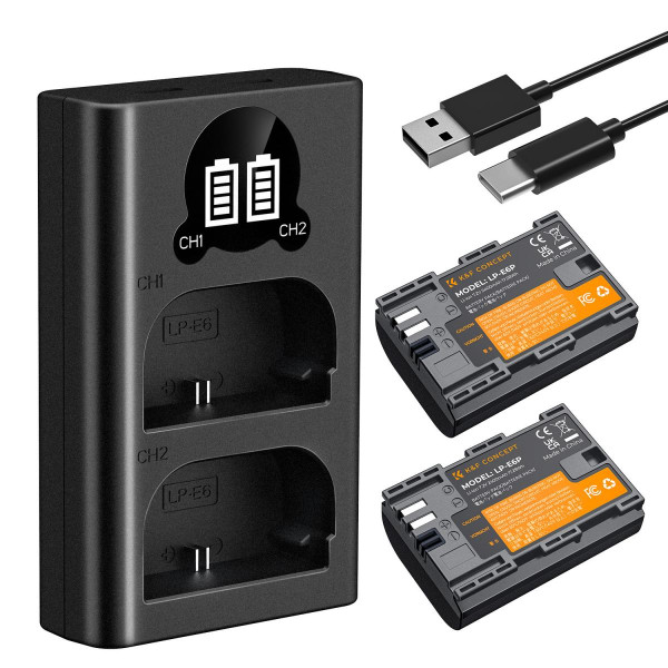 Набор K&F Concept LP-E6P (2 аккумулятора 2400mAh + двухканальное USB-зарядное устройство) — совместимо с Canon EOS R5 Mark II, R5, R6 Mark II, R6, R7 (KF28.0093)