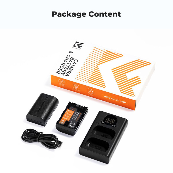 Набор K&F Concept LP-E6P (2 аккумулятора 2400mAh + двухканальное USB-зарядное устройство) — совместимо с Canon EOS R5 Mark II, R5, R6 Mark II, R6, R7 (KF28.0093)