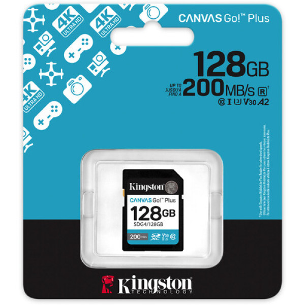 Карта памяти SDXC (UHS-1 U3) Kingston Canvas Go! Plus 128Gb class 10 A2 V30 (R200MB/s)