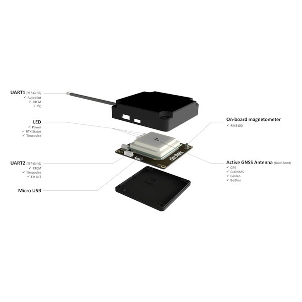 Модуль GPS Drotek SIRIUS RTK GNSS ROVER F9P + RM3100