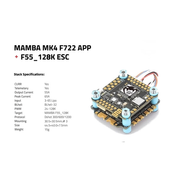 Комбо стек Diatone MAMBA MK4 F722APP ICM42688 F65_128K 6S