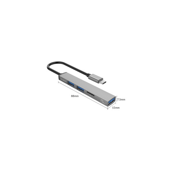 Концентратор ORICO Type-C до USB 3.0, 2 порти USB 2.0, TF-карта (AH-12F-GY-BP) (CA913541)