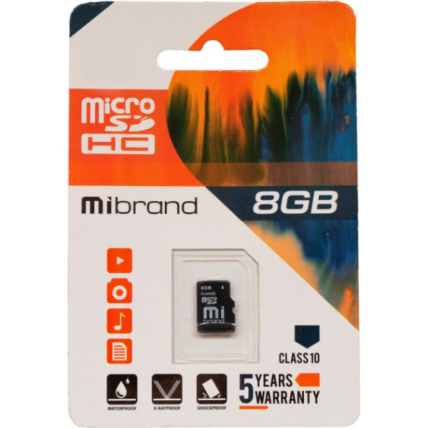 Карта памяти microSDHC Mibrand 8Gb class 10