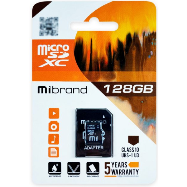 Карта памяти microSDXC (UHS-1 U3) Mibrand 128Gb class 10 (adapter SD)