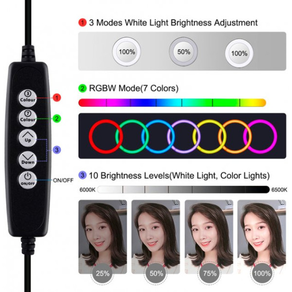 Кольцевая USB RGBW LED лампа Puluz PKT3049B 4.7" + настольный штатив