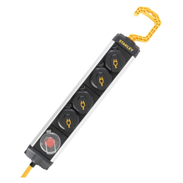 Сетевой фильтр Stanley 5 м, 3x1.5мм2, IP44, 4 розетки с крышками, алюминий