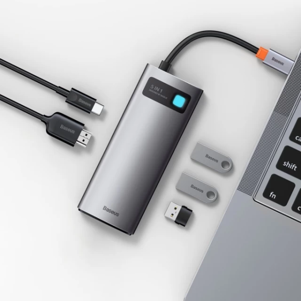 USB-хаб Baseus Metal Gleam Series 5-в-1 багатофункціональний （Type-C до HDMI*1+USB3.0*3+PD*1)