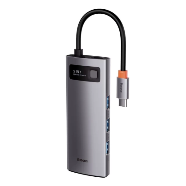 USB-хаб Baseus Metal Gleam Series 5-в-1 багатофункціональний （Type-C до HDMI*1+USB3.0*3+PD*1)