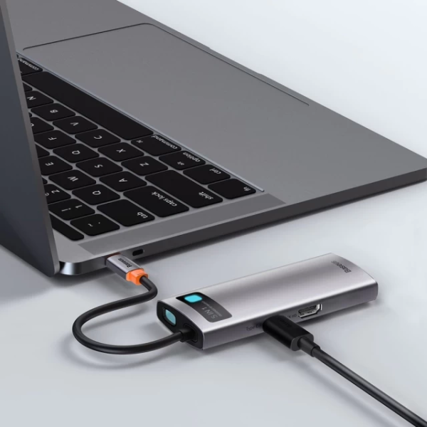 USB-хаб Baseus Metal Gleam Series 5-в-1 багатофункціональний （Type-C до HDMI*1+USB3.0*3+PD*1)